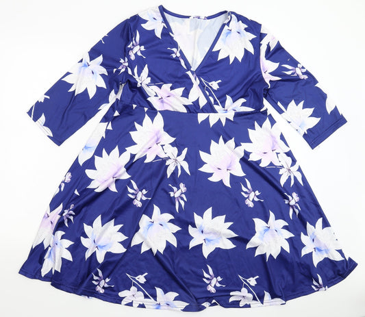 Womens Blue Floral Fit & Flare Size M