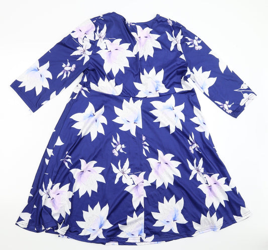 Preworn Womens Blue Floral Fit & Flare Size M