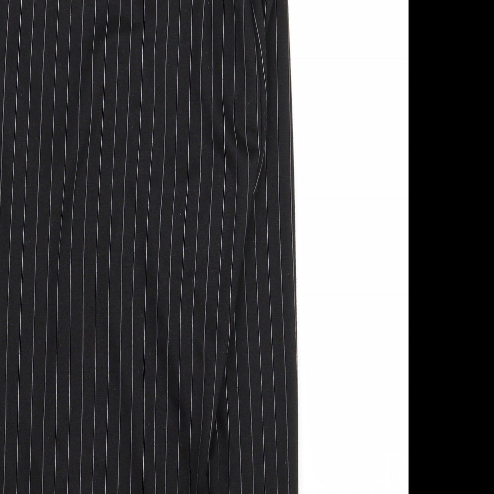 Brand and care label for Boohoo women’s black striped straight & pencil set, size UK 10