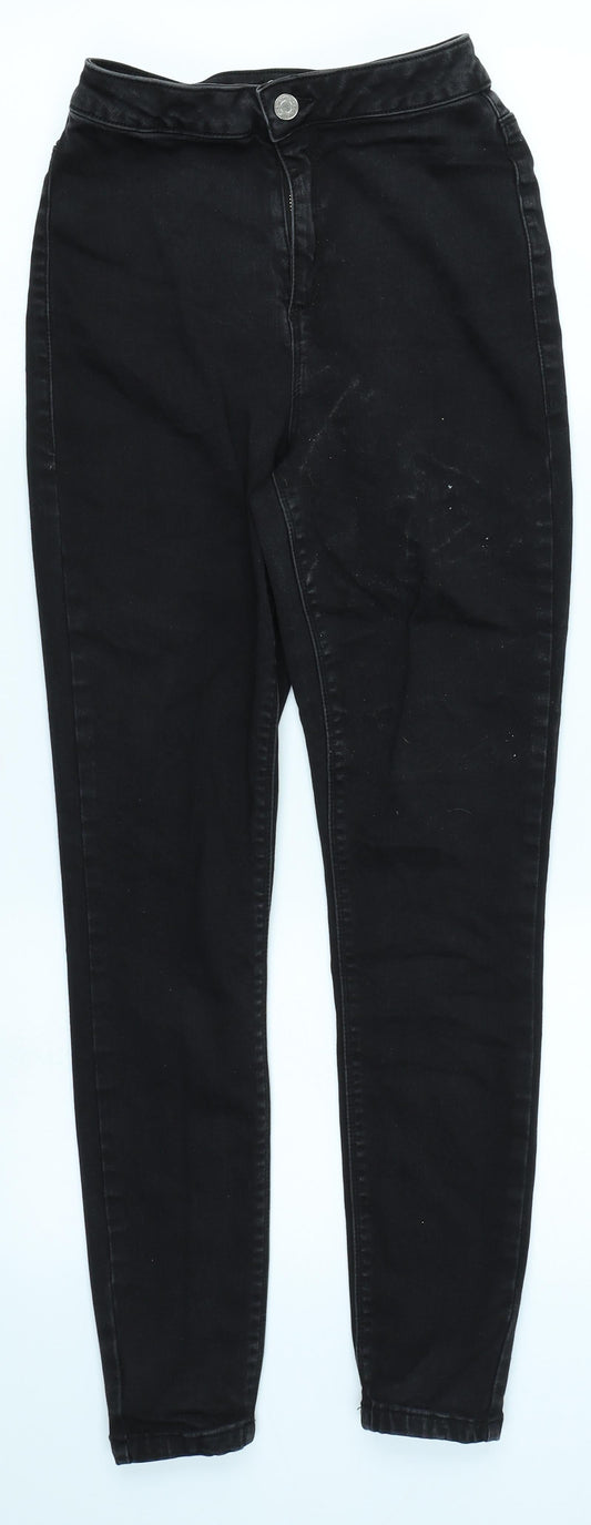 Additional front view of Missguided women’s black denim skinny jeans, size UK 10, 25-inch leg