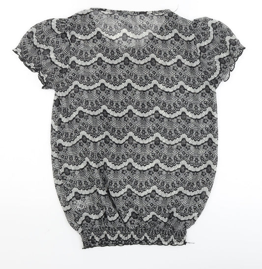 E-vie Womens Black Floral Basic Blouse Size 8