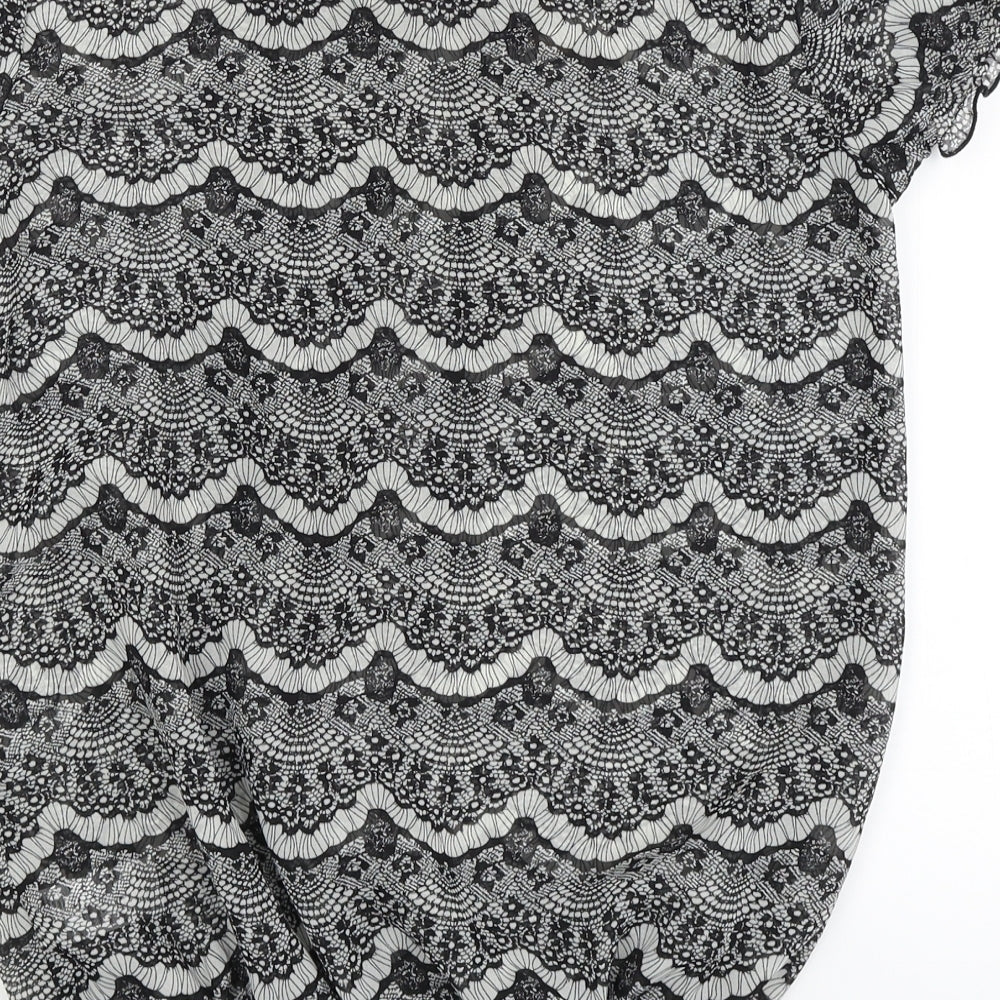 E-vie Womens Black Floral Basic Blouse Size 8