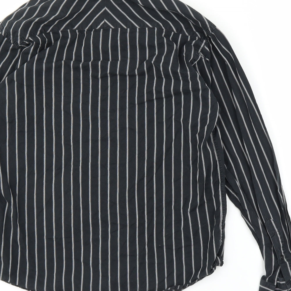 Mens UK Size S Parkes Black Button-Up Long Sleeve Casual Shirt