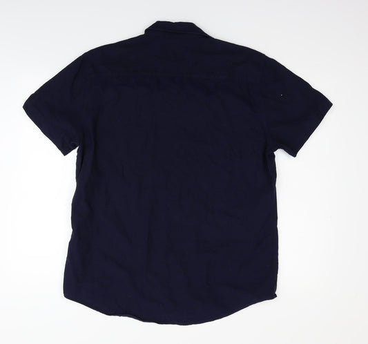 F&F Mens Blue Houndstooth Button-Up Size L