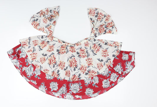 Boohoo Womens Red Geometric Basic Blouse Size 8