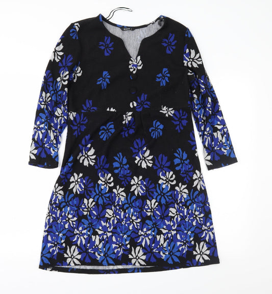 Additional front view of Roman women’s black floral fit & flare, size UK 10