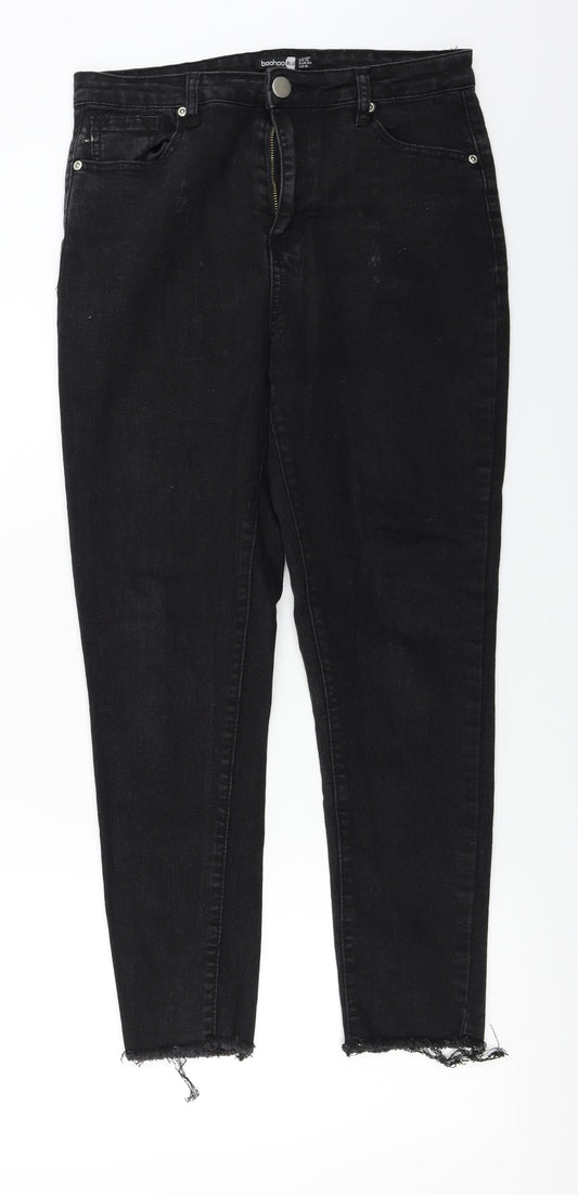 Additional front view of Boohoo women’s black skinny jeans, size UK 12, 26-inch leg