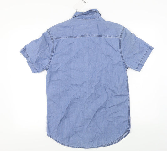 Mens UK Size S open Blue Button-Up Sleeveless Casual Shirt