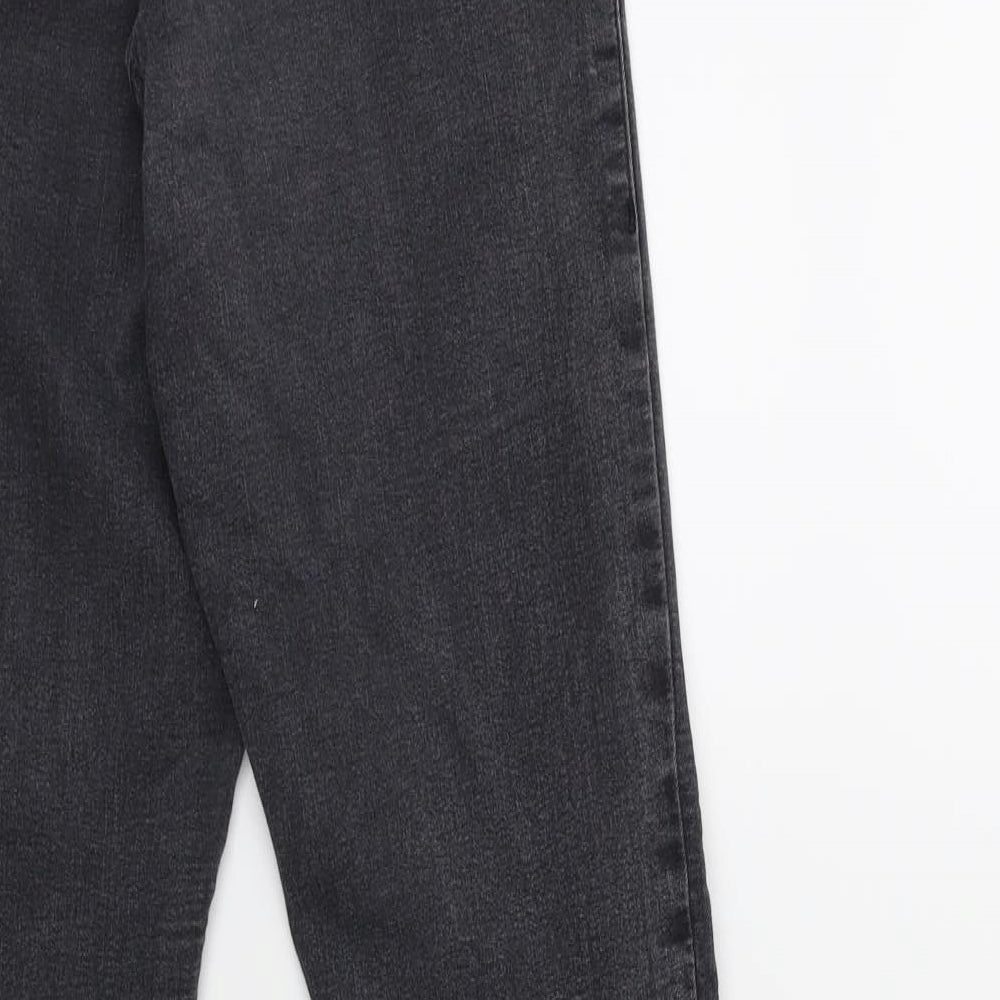 Brand and care label for Topshop women’s grey denim skinny jeans, size UK 26, in, 32-inch leg