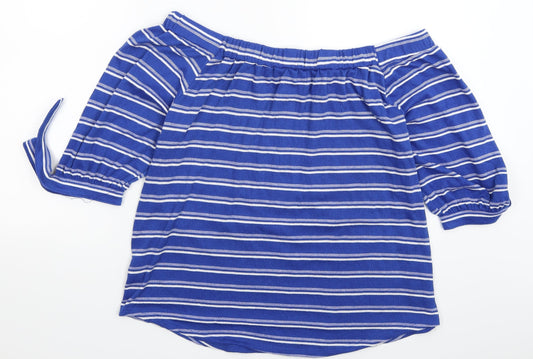 Papaya Womens Blue Striped Basic T-Shirt Size 16