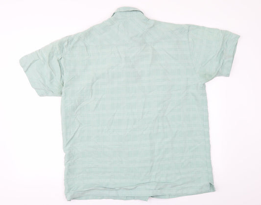 Mens UK Size M BHS Green Button-Up Short Sleeve Casual Shirt