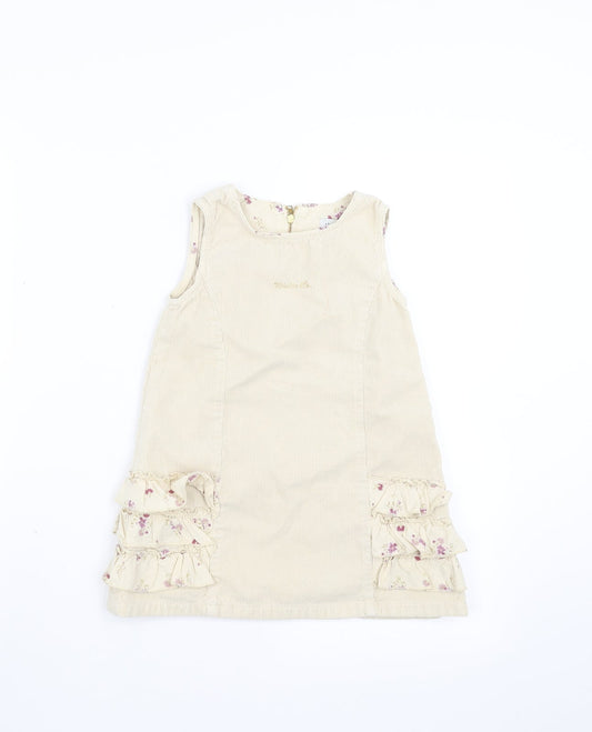 children Girls Beige Corduroy Shift Size 3 Years - floral detail