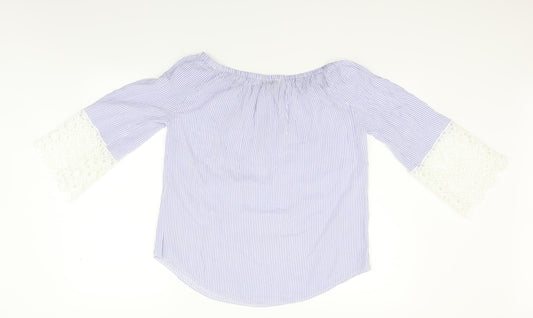 Made in Italy Womens Blue Striped Blouse Size XL