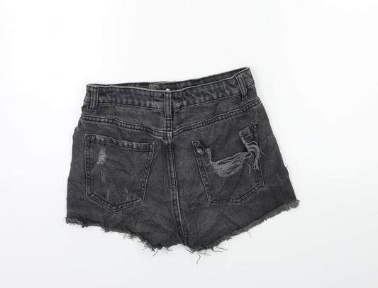 New Look Womens Black Batik Denim Cut-Off Shorts Size 8