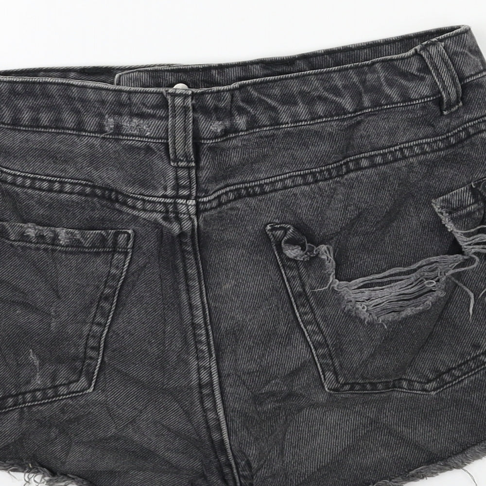 New Look Womens Black Batik Denim Cut-Off Shorts Size 8