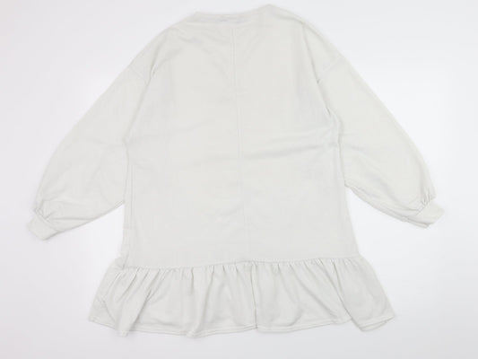 Boohoo Womens White Jersey Pullover Sweatshirt Size 8