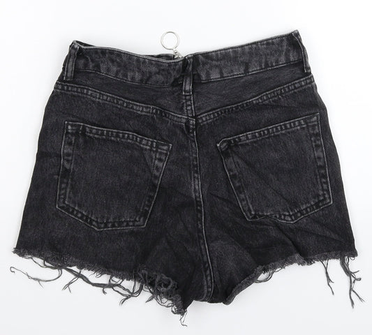 Topshop Womens Black Striped Denim Hot Pants Shorts Size 8