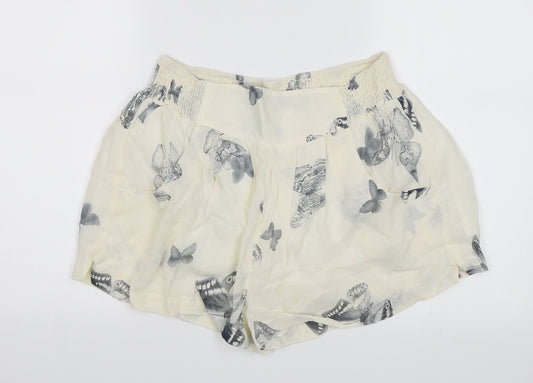 Topshop Womens White Paperbag Shorts Size 10 - Butterflies