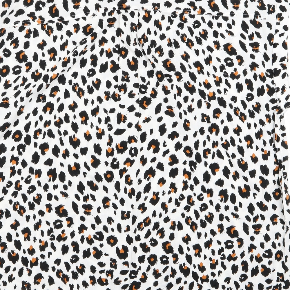 F&F Womens White Animal Print Basic Button-Up Size 10