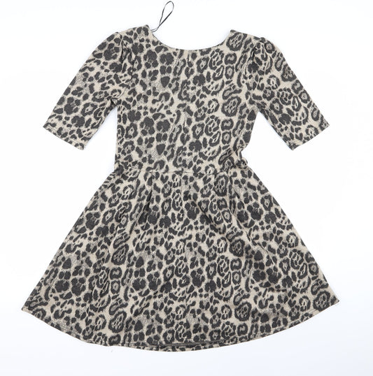 Back view of Atmosphere women’s black animal print rayon a-line, size UK 8