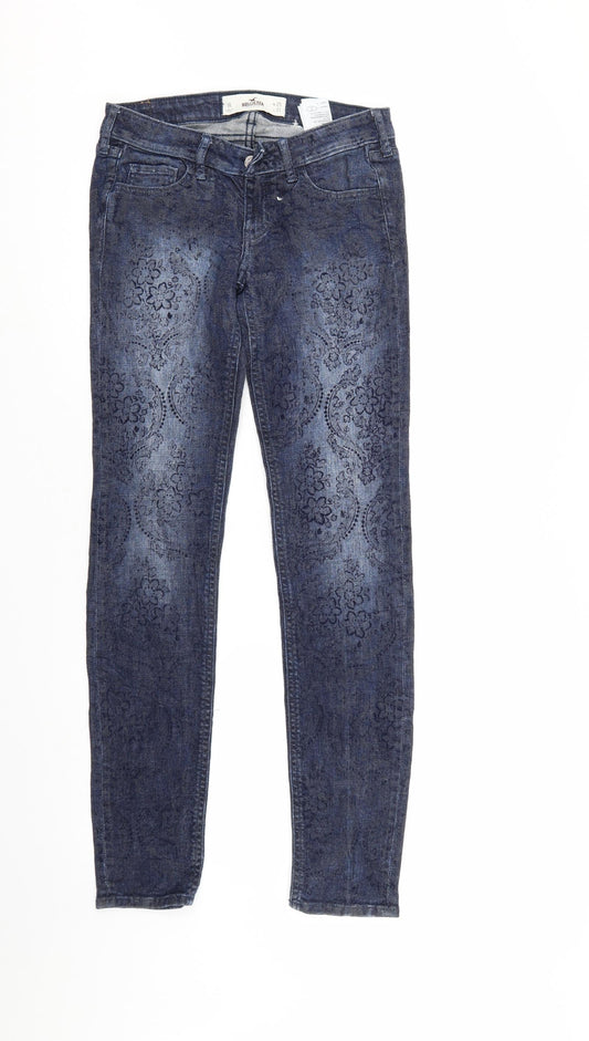 Hollister Womens Blue Floral Denim Straight Jeans Size 25 in L31 in