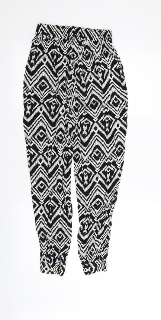 Preworn Womens Black Geometric Trousers Size S L28 in - Stretch waistband