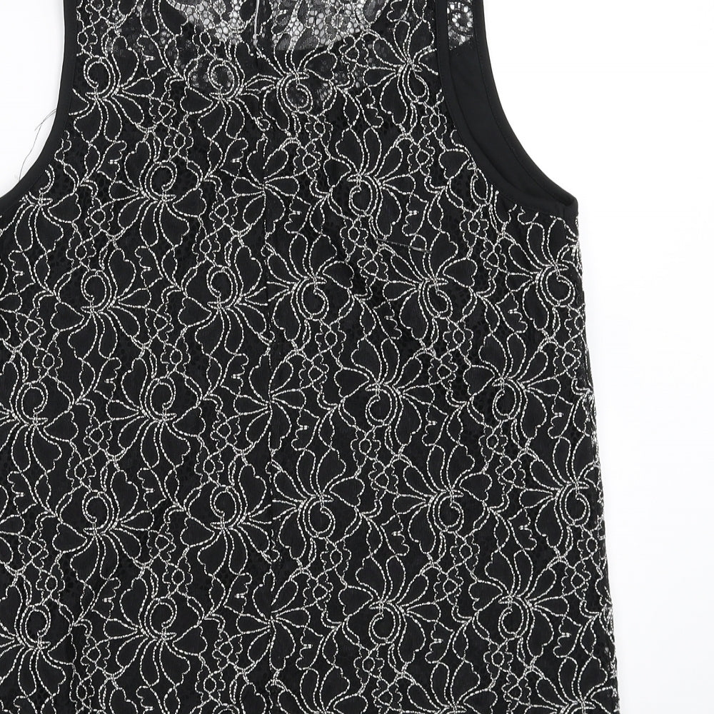 Papaya Womens Black Floral Basic Blouse Size 10