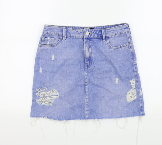 F&F Womens Blue A-Line Skirt Size 10 - Ripped details
