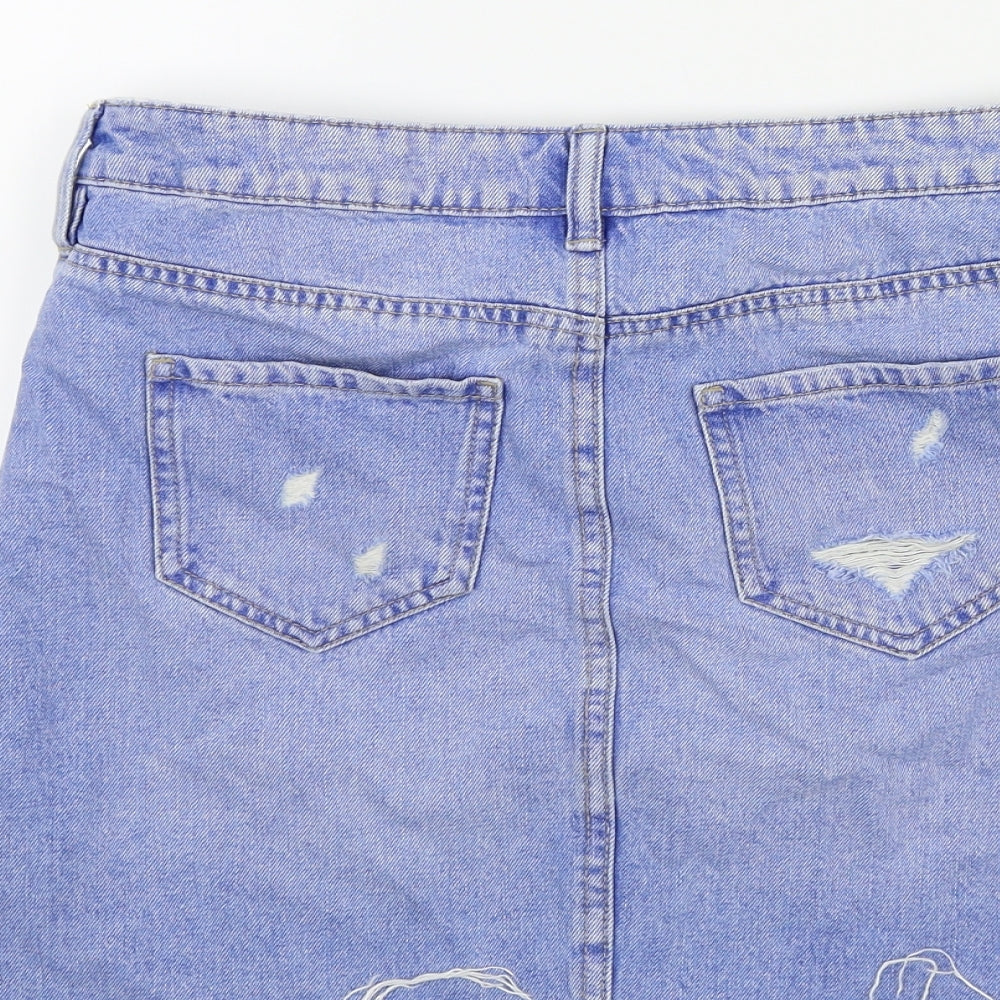 F&F Womens Blue A-Line Skirt Size 10 - Ripped details