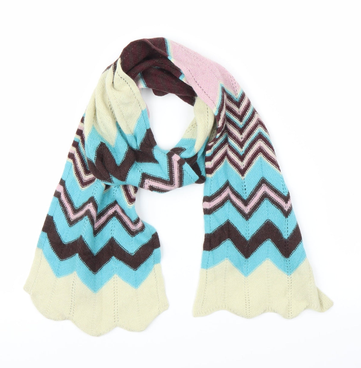 Front view of Preworn unisex multicoloured herringbone scarf