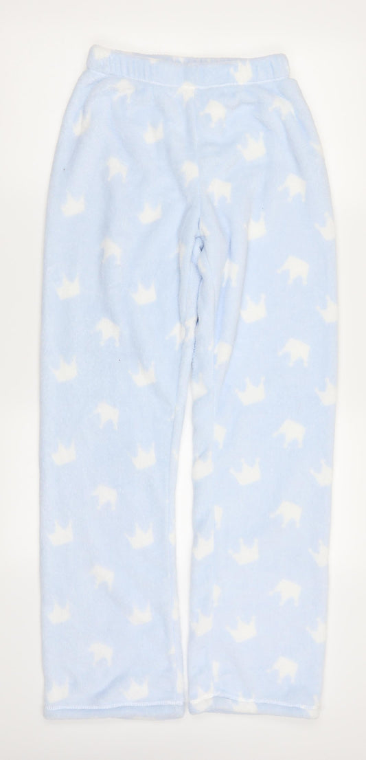 Primark Womens Blue Geometric Trousers Size 6 L29 in - Crown Print Loungwear
