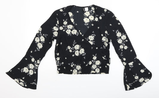 Womens UK Size 4 Divided Black Cropped Blouse