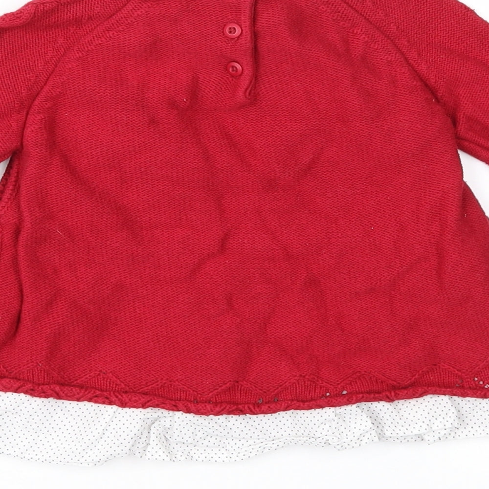 Shabby Chic Girls Red Polka Dot Knit Jumper Dress Size 3-6 Months - Cable Knit