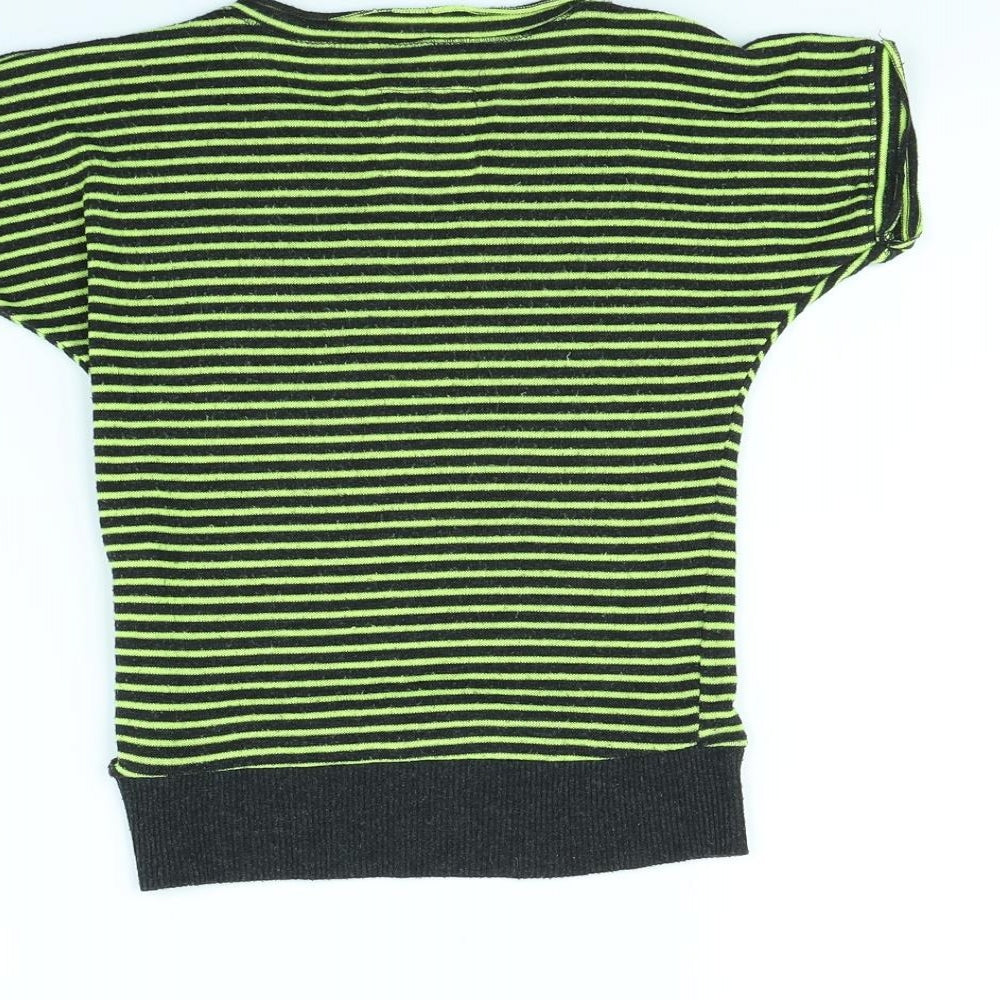 Poof Girl Excellence Girls Green Striped Pullover Jumper Size 5 Years