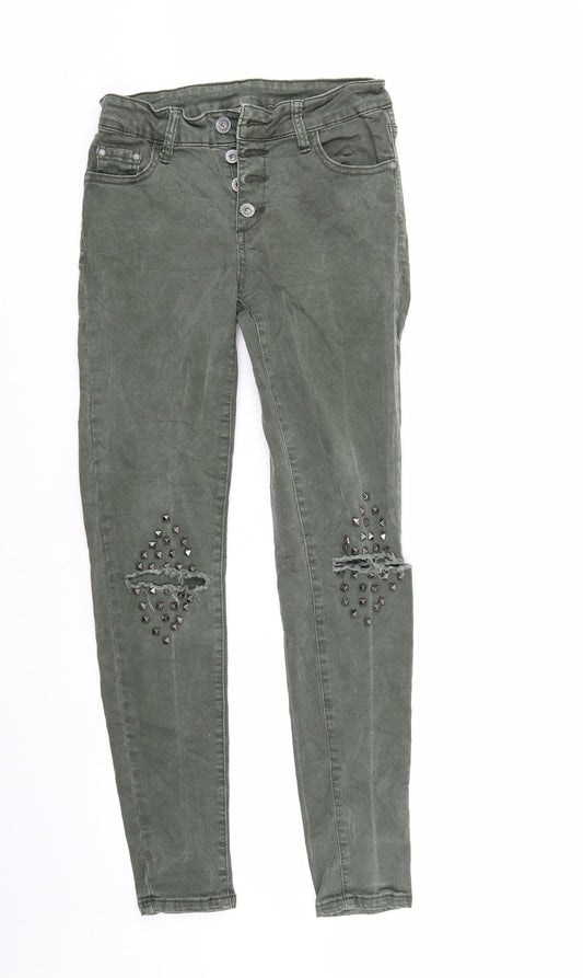 Hand Work denim Womens Green Denim Tapered Jeans Size 26 L29 in