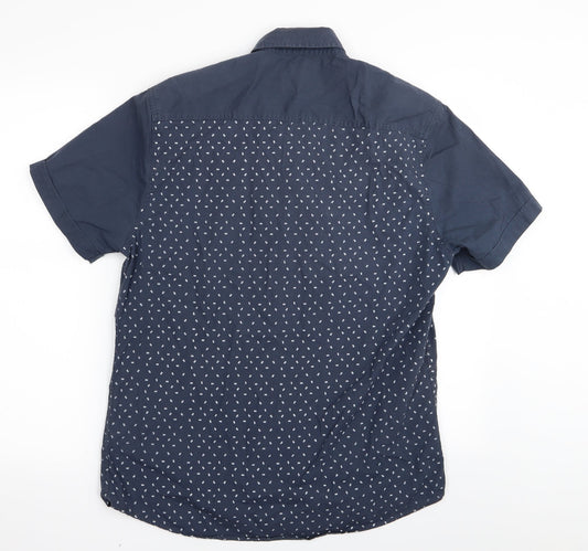 Mens UK Size M Easy Blue Button-Up Short Sleeve Casual Shirt