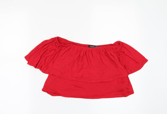 Womens UK Size 14 Boohoo Red Cropped Blouse