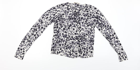 LOFT Womens White Animal Print Cardigan Jumper Size M