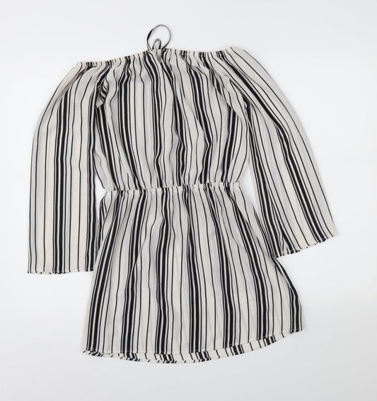 Missguided Womens Grey Striped Fit & Flare Size 10