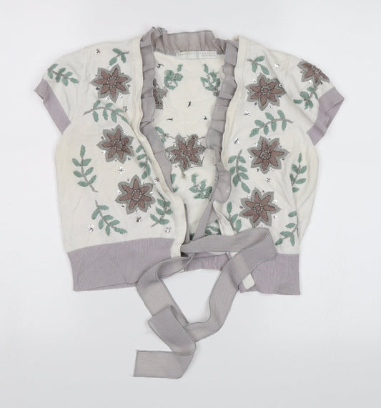 AMARANTO Womens White Floral Shrug Jumper Size 10