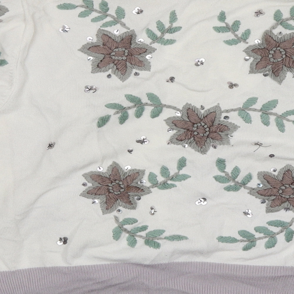 AMARANTO Womens White Floral Shrug Jumper Size 10