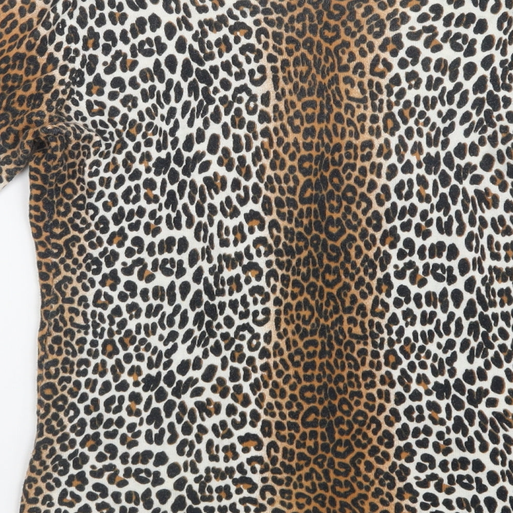 Ava Womens Brown Animal Print Knit Cardigan Jumper Size M