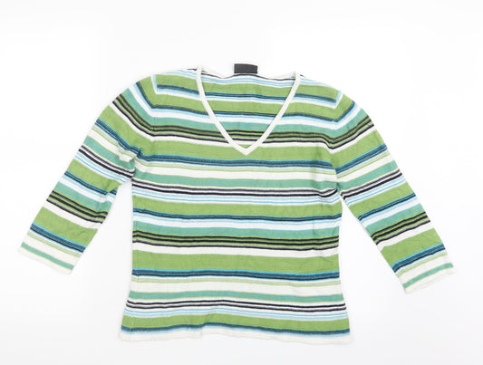 Alex & Co. Womens Green Striped Pullover Jumper Size 10