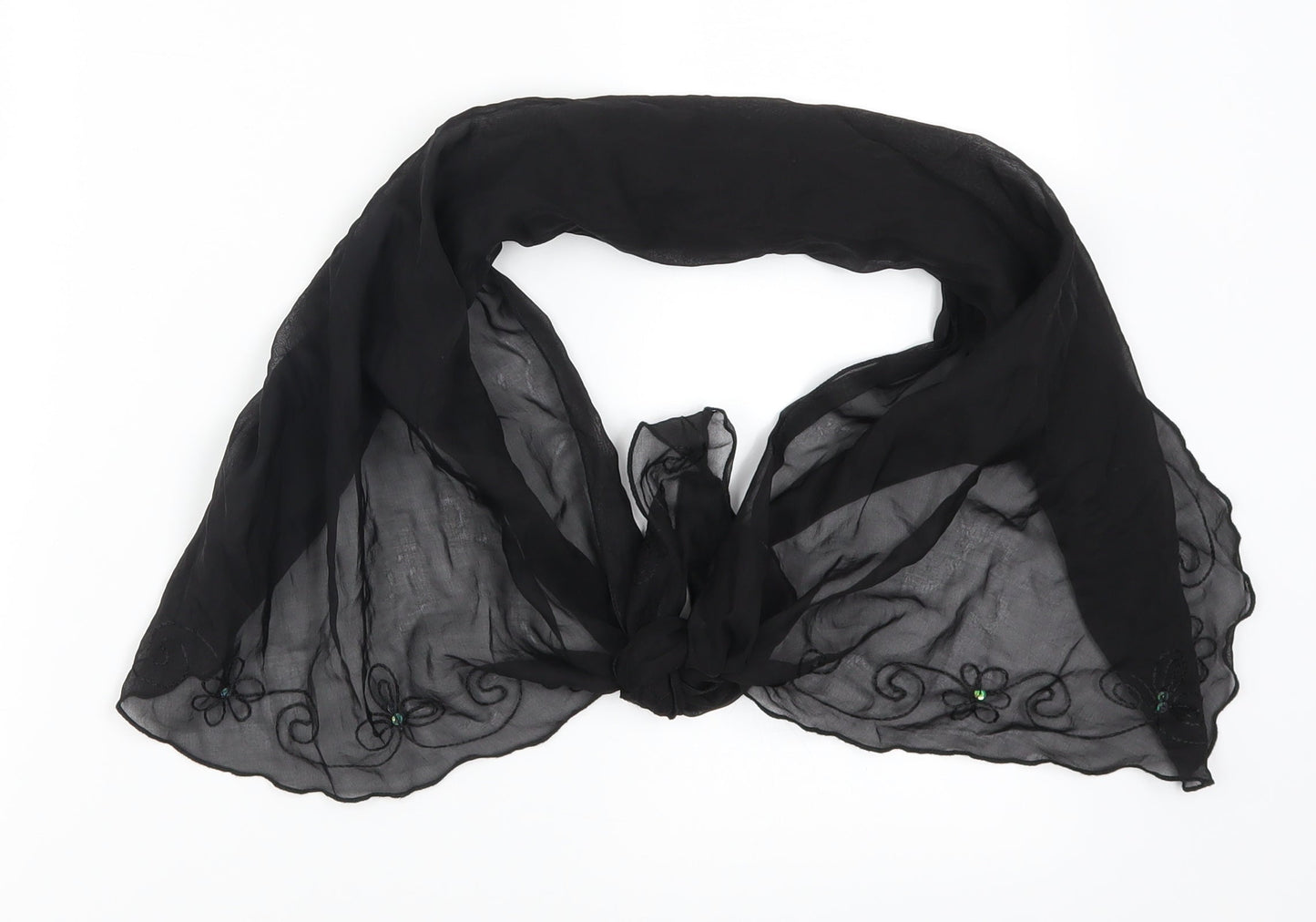 Preworn Womens Black Floral Scarf