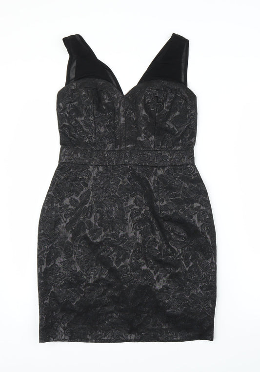Womens Black Floral Sheath Size 10