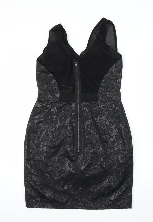 Preworn Womens Black Floral Sheath Size 10