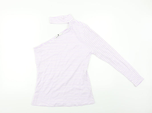Very Womens Purple Striped Basic T-Shirt Size 14