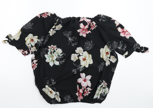 Preworn Womens Black Floral Basic Blouse Size 6 - Oversized