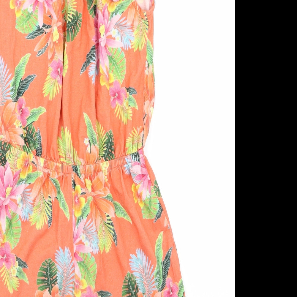 River Island Womens Orange Floral Bodysuit One-Piece Size 10 L19 in - v