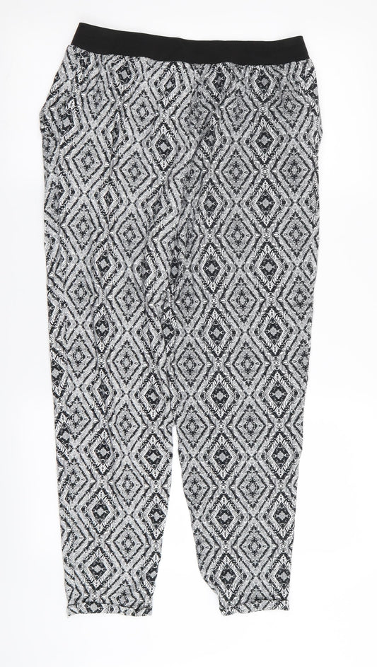 New Look Womens Black Geometric Trousers Size 12 L25 in